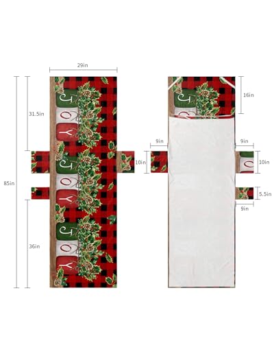 Christmas Beach Lounge Chair Towel Cover, Soft Chaise Lounge Towel with Side Pockets Patio Pool Chairs Cover for Beach/Pool Sunbathing 29x85 Joy Xmas Pine Cones Berry Red Black Plaid