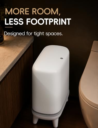 Image of Small Bathroom Trash Can with Lid, Dog Proof Slim Press Top Garbage Can, White Plastic Narrow Waste Basket, for Bathroom Bedroom Office Raised Legs 4.8 Gal with 5 Roll 75 Trash Bags