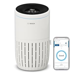 Bosch Air 4000i App-gesteuerter Luftreiniger – Für Räume bis zu 62,5 m² – Entfernt Schadstoffe – Mit 3-in-1 Luftfilter, Smart Sensor, Automatikmodus, Ruhemodus (