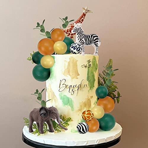 24 Pcs Realistic Safari Jungle Animal Cake Toppers With Colorful Balls Cake Decorations For Wild Themed Birthday Oh Baby Party Supplies (Green Yellow) #TOP2