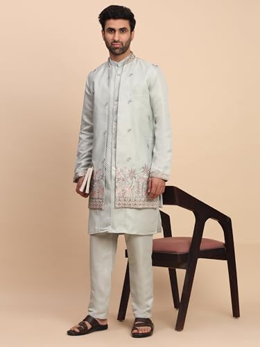 Image of Pro-Ethic Style Developer Men's Silk Embroidered Indowestern Sherwani Style Kurta Pant with Long Jacket wedding Outfit for Men (C-141)