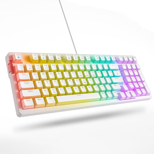 Image of Baytion Mechanical Gaming Keyboard, 99 Keys Wired Keyboard with Red Switches and RGB Backlit for iOS, Android and Windows, White