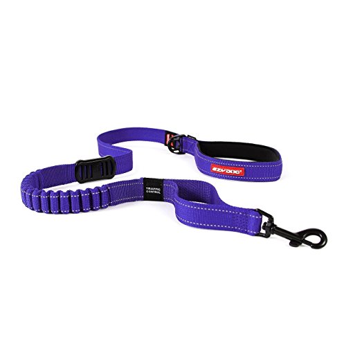 EzyDog Zero Shock Leash - Best Shock Absorbing Bungee Dog Leash & Training Lead - Double Handle Reflective Leash for Traffic Control - for Walking, Jogging and Running (48-Inch, Purple)