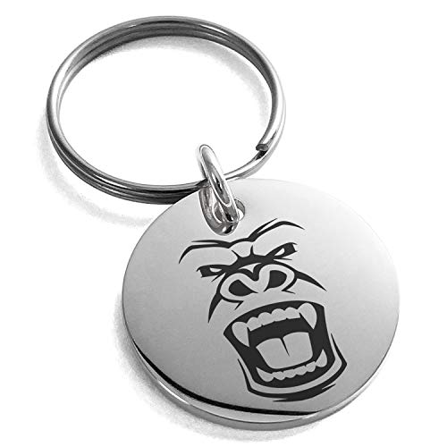 Stainless Steel Formidable Kong Gorilla Small Medallion Circle Charm Keychain Keyring