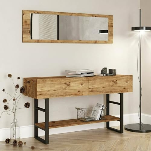 Dmora - Console Helene, Table Polyvalente, Armoire de Rangement, Bureau du Couloir, 139x43 h76 cm, Chêne