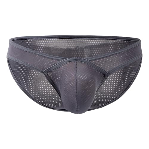 Men's Breathable Mesh Briefs Low Rise Soft Bulge Pouch Summer Bikini Underpants Comfortable Underwear