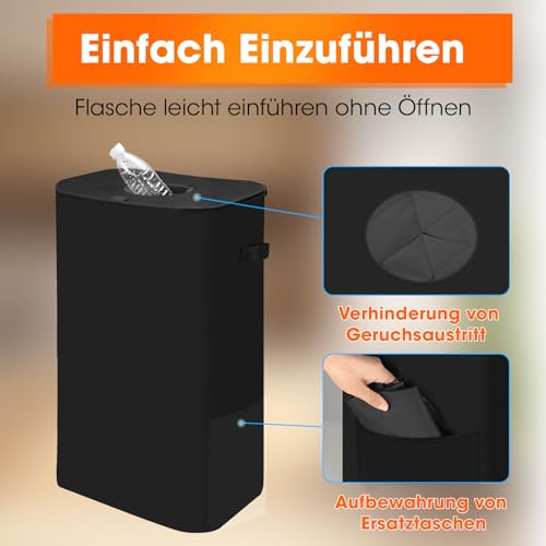 Pfandflaschen Sammelbehälter mit Deckel 100L: Groß Pfandflaschen Aufbewahrung mit 2 Tragetasche - Behälter Leergut & Altglas Aufbewahrung - Flaschensammler mit Loch Küche Abstellraum Flaschentasche