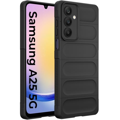 Image of A rtistque Liquid Silicone Stripes Back Cover Case for Samsung Galaxy A25 5G | with Camera Protection | with Inner Fabric | Anti Slip Grip | AirBag Case - Black