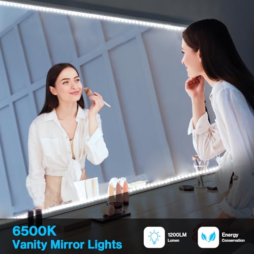Image of Olafus White LED Strip Lights, 32.8ft Dimmable Vanity Light, 6000K Daylight White LED Tape Lights with UL Listed Adapter, 12V 600 LEDs for Bedroom Kitchen TV Mirror Stair (Pack of 3)