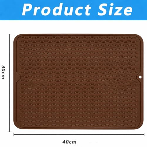 Image of HOMETHREADS Silicone Dish Drying Mat, Silicone Draining Board Mat, Silicone Dish Draining Mats, Kitchen Sink Dish Drainer Mat Racks for Kitchen Counter Protector, (40x30cm Brown)