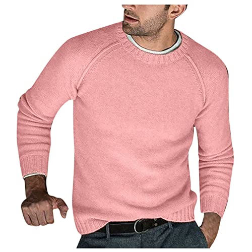 Mens Shawl Collar Sweater, Camping Holiday Pullover Men Fashion Cutout Long Sleeve Solid Button Front Blouses Crewneck Comfort Comfort Knitted Pullover Mens Pink #TOP4
