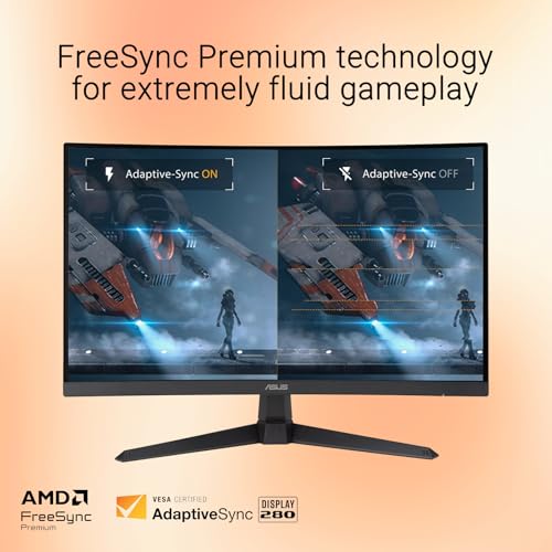 Image of ASUS TUF Gaming 27 inch FHD Curved Monitor, VA Display, 280Hz, 1ms (GTG), 1500R Curvature, FreeSync Premium, ELMB, 90% DCI-P3, DisplayWidget Center, DisplayPort, Dual HDMI, Eye Care, Tilt Adjustable