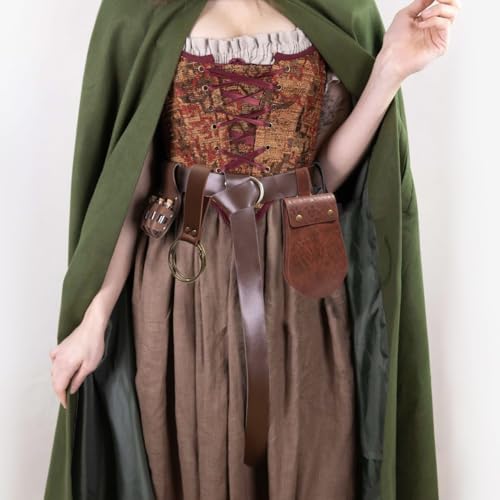 Image of Leather Belt Pouch Medieval Vintage Renaissance Viking LARP Cosplay Costumes Drawstring Coin Purse Phone Holder Waist Bag (Half-Brown)