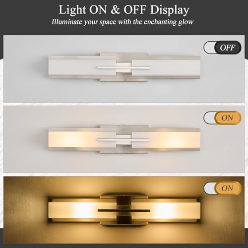 Image of VitaLink 24 inch Bathroom Vanity Light, Satin Nickel 2-Light Frosted Glass Wall Lights for Bathroom Hardwired Wall Mount Lighting Fixtures for Living Room Bedroom E12
