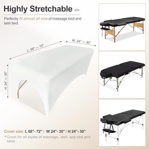 Image of 2-Piece Spa Bed Cover Professional Lash Bed Cover Stretchy Massage Table Cover Beauty Bed Protective Topper, Excellent for Lash Extension, Spa, Massage, Beauty Salon, Wax, Tattoo (White)