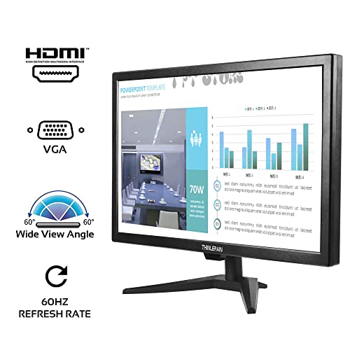 Image of 20 inch PC Monitor 16:9 1600x900 Kitchen Monitor LED Screen Display, 5Ms, 60 Hz, VESA Mountable, Build in Speaker, with VGA HDMI AV BNC USB for FireStick, Computer, Laptop