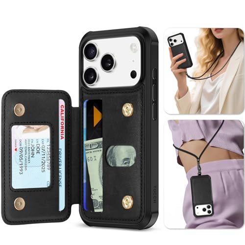 Coque iPhone 17 Pro antichoc housse protection RFID portefeuille noir TUCCH