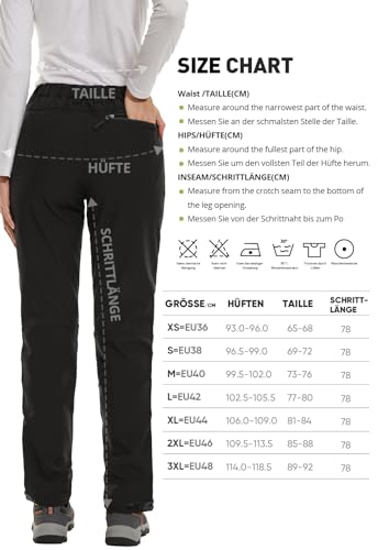 Vzteek Damen-Wanderhose-Thermohose-Skihose-Schneehose-Softshellhose-Wasserdicht Winter Warm Gefüttert Arbeitshosen Regenhose Trekkinghose Outdoor Hosen für Damen Cargohose (Klassisch Schwarz,XS)