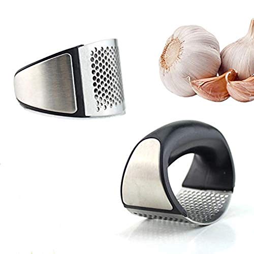 Stainless Steel Garlic Press Rocker Garlic Crusher Squeezer Slicer Mincer Chopper Kitchen Gadget with Handle