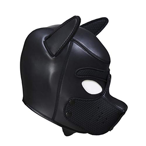 HOT TIME Neoprene Puppy Hood Custom Animal Head Mask Novelty Costume Dog Head Masks (Small, Black) - Thumbnail 3