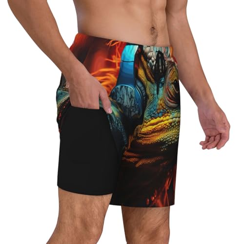 Chameleon Listen Music Print Men Stylish Functionality Swim Trunks Breathable Beach Shorts Surfing Gym Fishing3