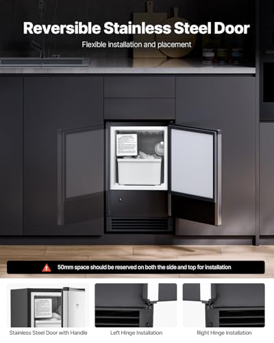 Image of VEVOR Undercounter Built-in Ice Maker, 15 Lbs /Day Under Counter Ice Maker Machine with Reversible Door Stainless Steel, Freestanding Ice Maker for Commercial Home Kitchen, No Drain Required