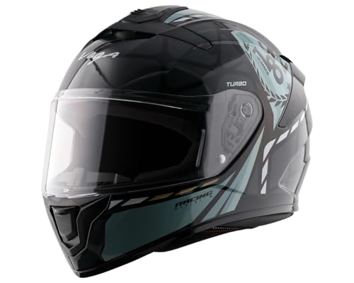 Image of Vega VF 10 Turbo Squad Full Face Riding Helmet with Dual-Tone Design, Shock Absorbing Liner, Lightweight Build, Ventilated Fit, Aerodynamic Design, and Modern Black Grey Styling Black Grey -M