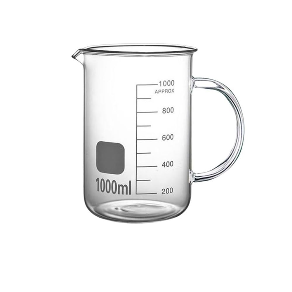 Szklany kubek wysokiej klasy Szklana miarka borokrzemianowa 500/1000 ml z uchwytem lub bez do laboratorium i kuchni(1000ml handle)
