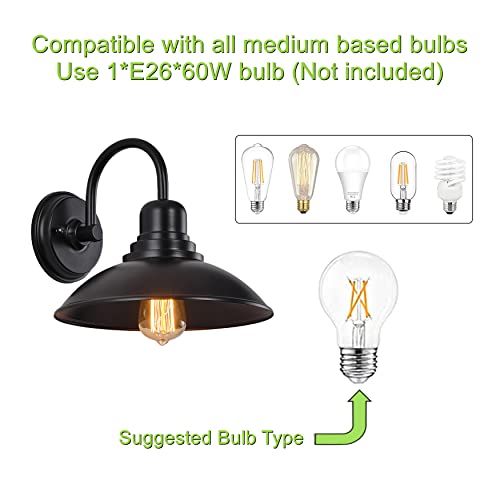 Image of GOLDHILL Textured Black Gooseneck Barn Light 2 Pack, Farmhouse Bathroom Vanity Sconce with E26 Base, Powder Coated Metal Exterior Wall Sconce for Garage Porch and Mirror Side