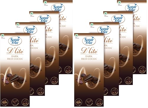 Image of Sugar Free D'lite Rich Cocoa Dark Chocolate Bar, 80Gm(Pack Of 8)
