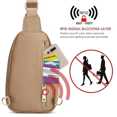 Image of Kattee Sling Crossbody Bag for Women, Leather Fanny Pack Crossbody Sling Bags, RFID Purse Chest Bag Small Daypack for Women