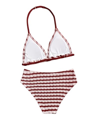 Image of RoseSeek Girl's Tie Dye Smocked 2 Piece Swimwear Sets Backless Halter Bikini Cute Brief Bathing Suit