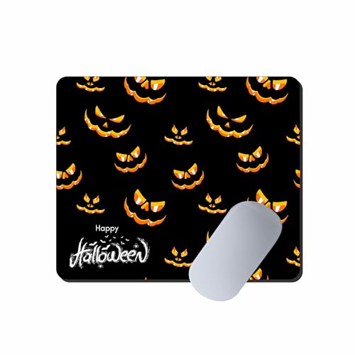 Image of Happy Halloween Pumpkin Mouse Pad - Spooky Jack-O'-Lantern Design, Non-Slip Rubber Base, 9 x 7.5 Inch