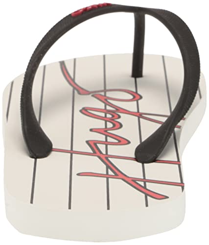 HUGO Mens Script Logo Stripe Print Flip-Flop, Bright Alabaster/Darkest Black, 6 US3