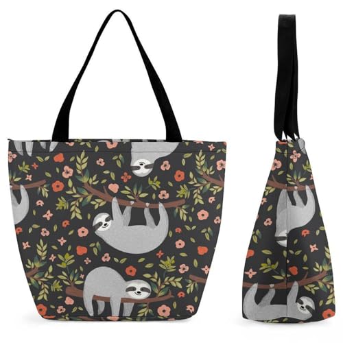 Sac shopping paresseux fleur rouge parfait pour vos voyages et vos sorties