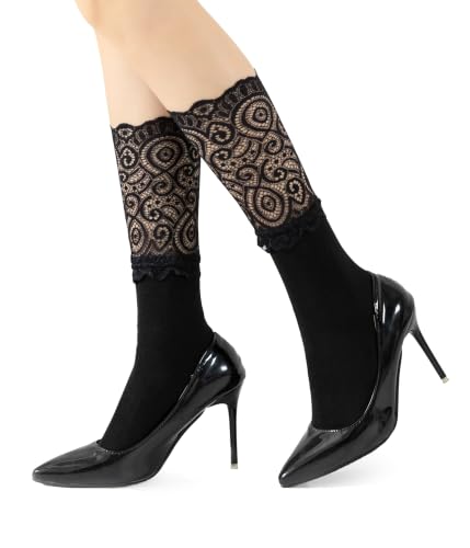 Image of Womens Lace Cotton Socks Transparent Mesh Ruffle Dress Calf Socks