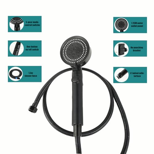 Duschkopf mit Schlauch 1,5 m – 6 Strahlarten Wassersparend, Handbrause Dusche mit Halterung, Duschbrause mit Schlauch, Brausekopf Dusche, Shower Head（Schwarzer ）