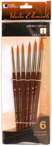 Loew-Cornell 1024941 Studio Elements Golden Taklon Short Handle Round Large Brush Set