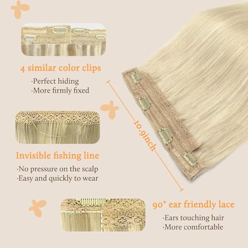 Image of DOORES Wire Human Hair Extensions, Platinum Blonde 95g 16 Inch, Hair Extensions Real Human Hair Transparent Wire Natural Straight Hairpiece Invisible Hair Extensions