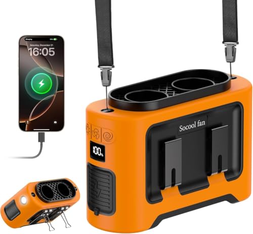Socool Tragbarer Taillenventilator, 14500 mAh, zum Anklippen, tragbarer Gürtelventilator mit 5 Geschwindigkeiten und Taschenlampe, zum Aufhängen, 40 Stunden, langlebige Kühlung für Reisen, Arbeiten im