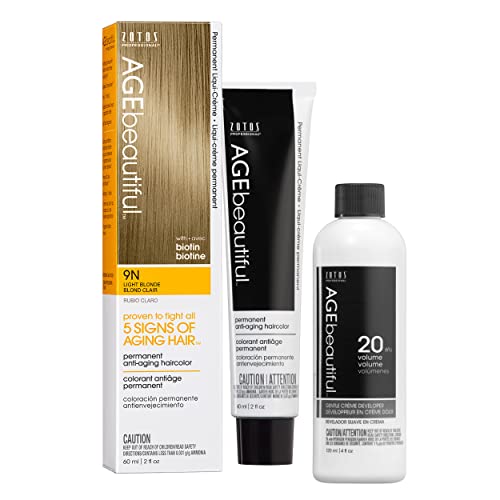 Image of AGE beautiful Permanent Hair Color Cream, 100% Gray Coverage Hair Dye with Biotin Anti-Aging Formula for Fuller, Thicker Hair, Professional Salon Quality