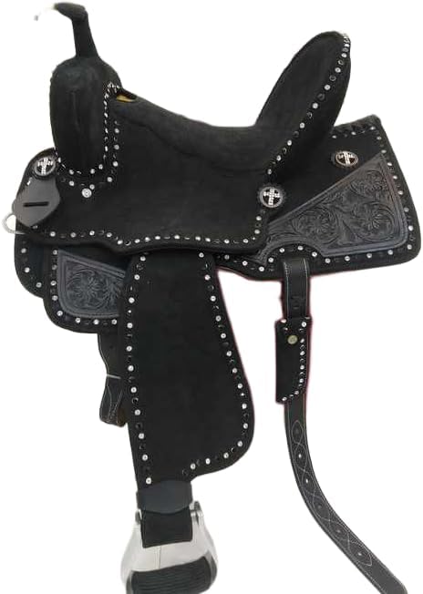 Premium Leather Horse Saddle Barrel Racing Western Wooden Tree Custom Cowboy Cowgirl Handmade Pleasure Comfort Trail Tack Equestrian Tooled Carved Saddle for Riding Size: 10-18 inch Seat, MO-60