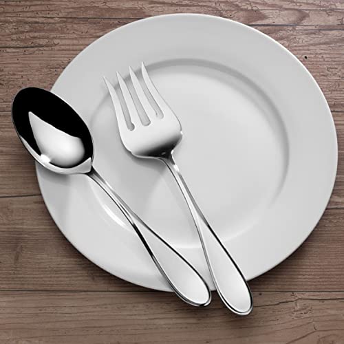 Image of Mikasa Bravo 18 /10 Stainless Steel 6-Piece Serving Set - Serving Spoons, Fork, Pie Server, Gravy Ladle - Polished Silverware Flatware Serveware