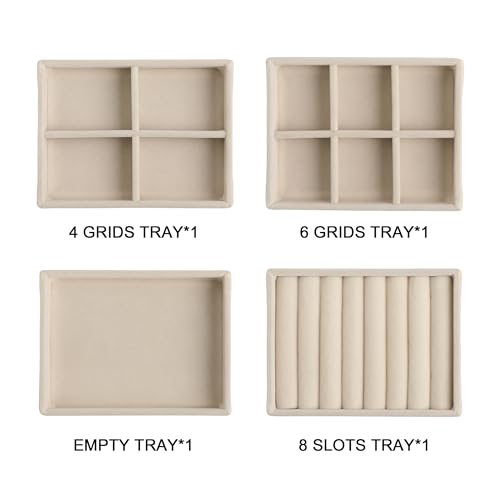Frebeauty Small Jewelry Tray Set,Stackable Velvet Jewelry Organizer Tray,Mini Jewelry Drawer Organizer,Drawer Inserts,4.92 x 3.74 x 0.9 Inches,Earring Organizer for Women(Set 4,Beige) by Frebeauty - Used condition - Image 2