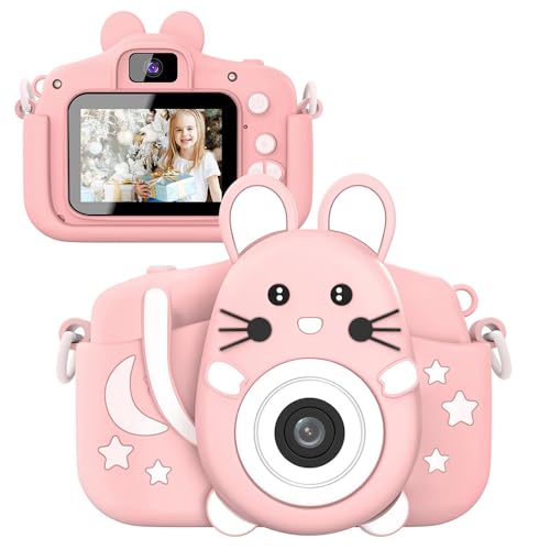 Hangrui Kinderkamera, 2,0' 1080P HD Kamera, Fotoapparat mit 32GB SD-Karte, Digitalkamera Kinder für 3-12 Jahre Geburtstag (A-Rosa)