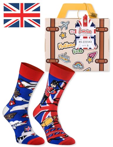 Chaussettes Angleterre Rainbow Socks coton pour hommes et femmes en valise