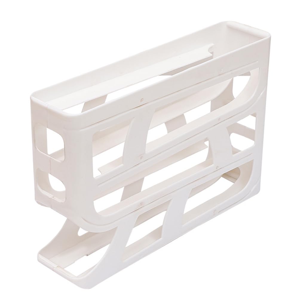 egg holder， 4 Layers Refrigerator Egg Dispenser Large Capacity Automatic Scrolling Rack Space-Saving Kitchen Rolling Eggs Container for Fridge Countertop(White)