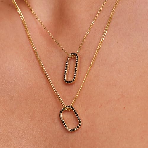 14K REAL Solid Gold Colorful Gemstone Multiple Charm Connector, Paperclip Oval Durable Carabiner Clasp Jewelry Stack Pendant Holder Necklace2