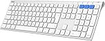 Arteck Bluetooth Keyboard for Mac iPad Multi-Device Stainless Steel Full Size Wireless Keyboard Compatible with iPad, iMac, Mac mini, MacBook, iPhone, Mac OS, iOS, Built-in Rechargeable Battery