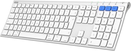 Arteck Bluetooth Keyboard for Mac iPad Multi-Device Stainless Steel Full Size Wireless Keyboard Compatible with iPad, iMac, Mac mini, MacBook, iPhone, Mac OS, iOS, Built-in Rechargeable Battery